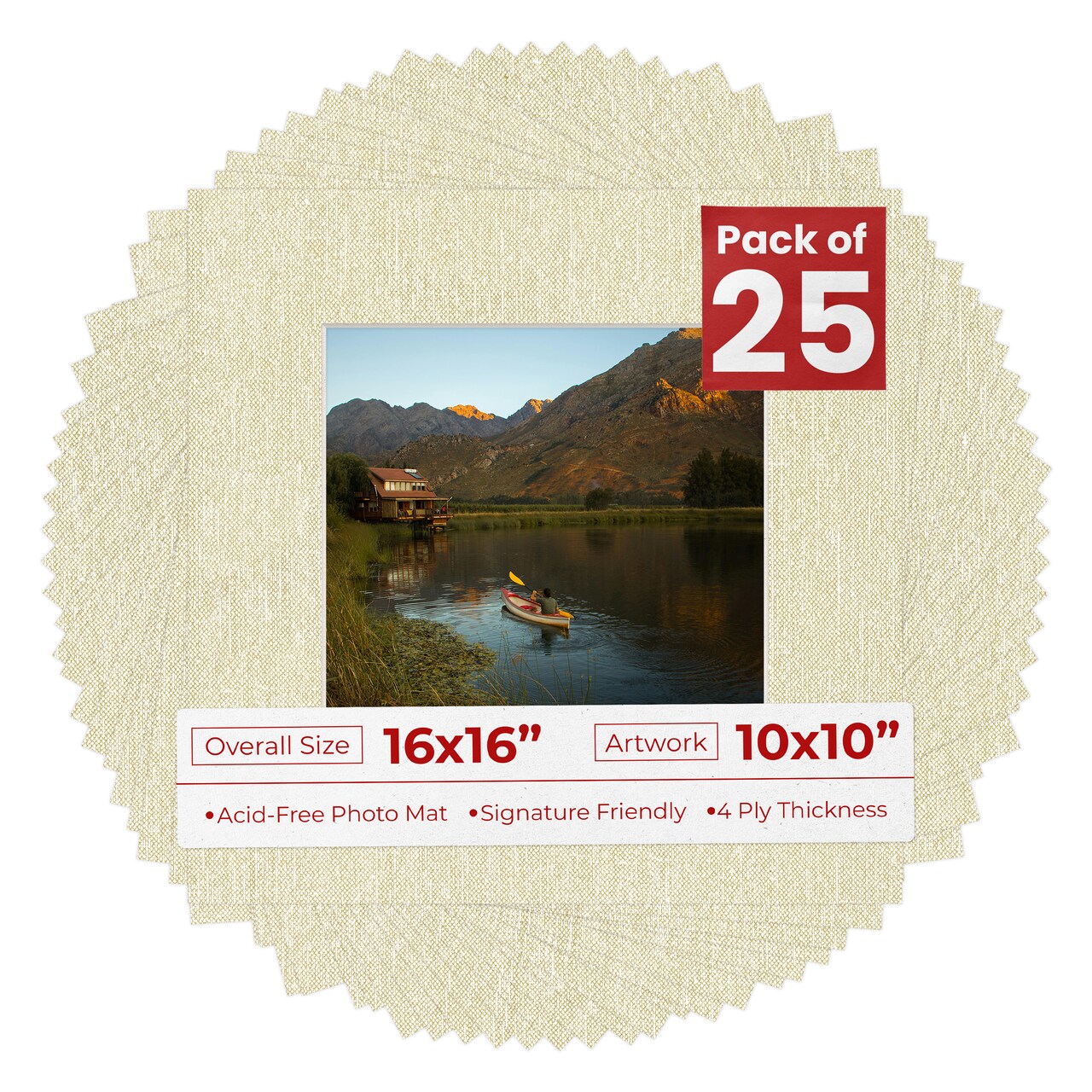 Off White Canvas Mat Board for 16x16 Frames - Fits 10x10 Photos